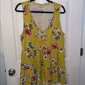 Torrid Mustard Floral Sleeveless Babydoll Size 1